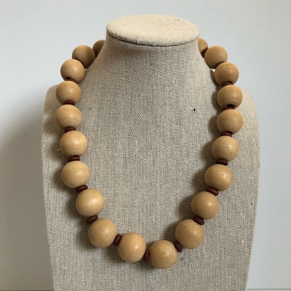 Vintage Jewelry - Vintage natural wood bead necklace minimalist boho festival